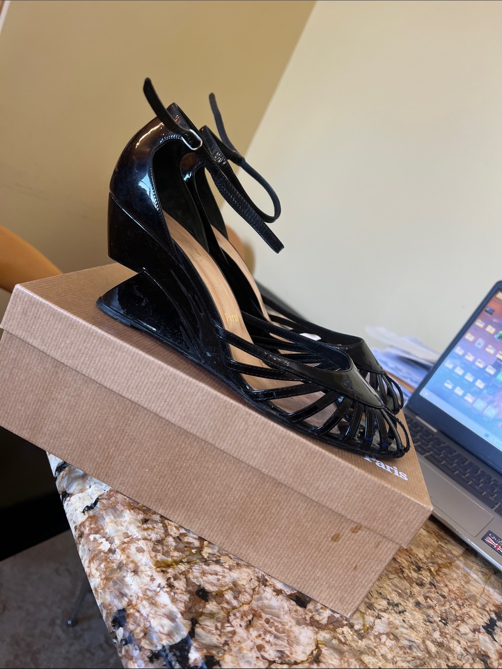 Christian Louboutin Cage Black patent Shoes . Sz 42